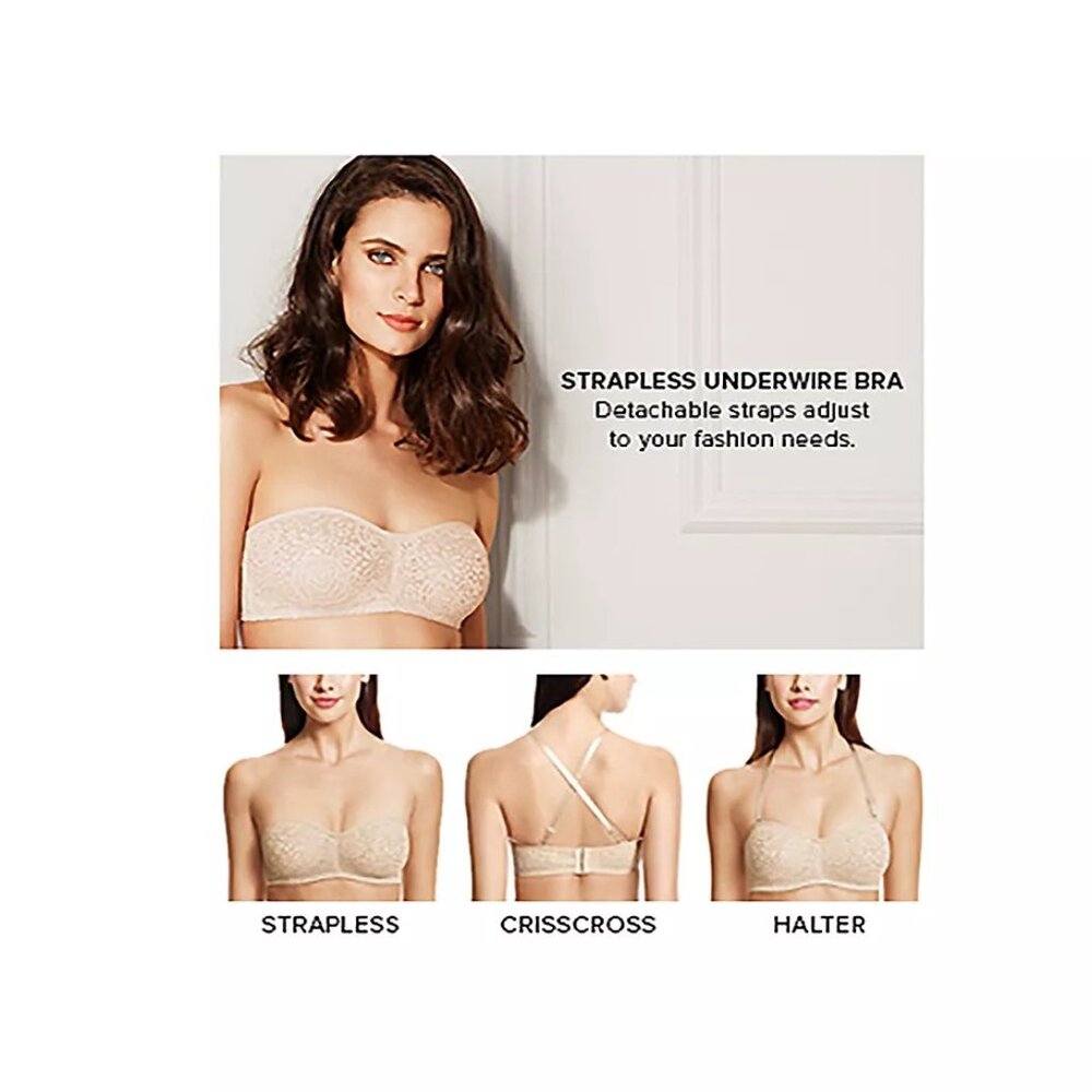Wacoal Halo Lace Strapless Underwire Bra Nude Sand Size 36DD